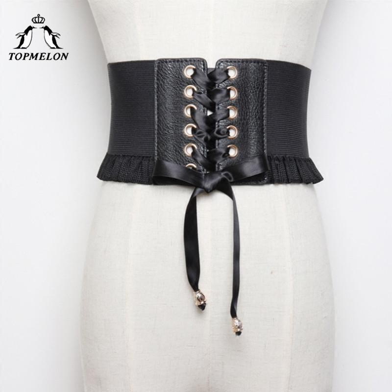 TOPMELON Steampunk Accessories Slimming Belt Waist Trainer Women Modeling Strap Wide Band Underbust Solid Ruffles Lace Up Belts
