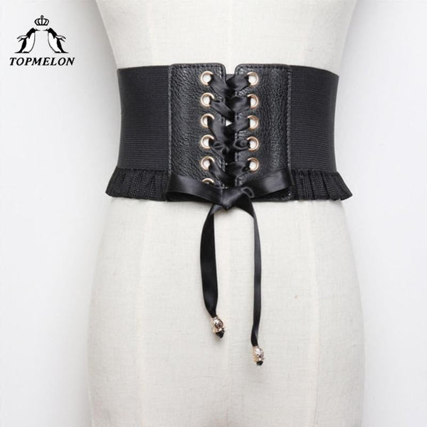 TOPMELON Steampunk Accessories Slimming Belt Waist Trainer Women Modeling Strap Wide Band Underbust Solid Ruffles Lace Up Belts