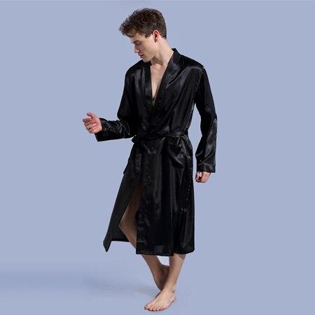 Silk Satin Robe Long Night Robe Full Sleeve Bathrobe Solid Kimono Homme Sexy Roupao Fashion Dressing Gown For Men