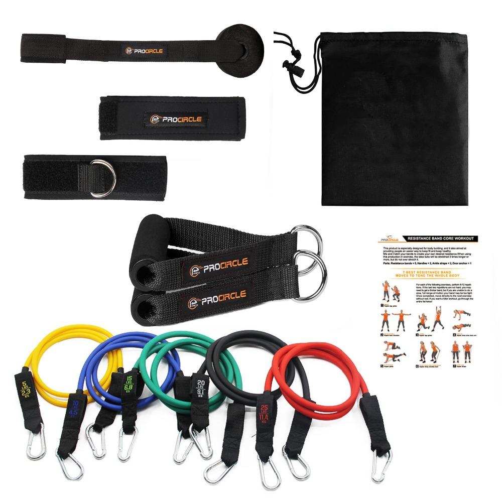 Procircle Resistance Bands 11Pcs Set With 5 Exercise Tubes Band,Door Anchor,Foam Handles,Ankle Straps And Carrying Case