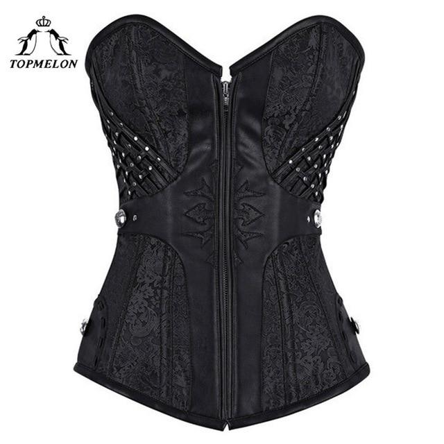 TOPMELON Steampunk Waist Trainer Corset Bustier Gothic Corselet Sexy Corset Women Retro Floral Rivet Party Shows Plays Club Tops