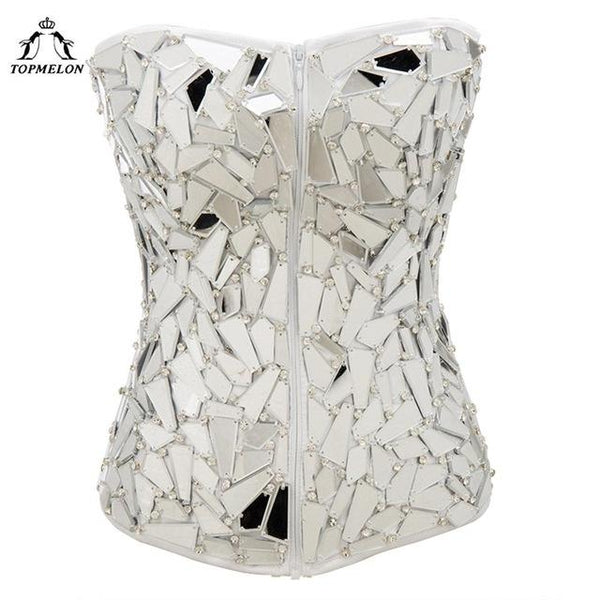 TOPMELON Sexy Corset Steampunk Bustier Modeling Strap Gothic Corselet Corset Women Fashion Sequined Plaid Party Club Corset Tops