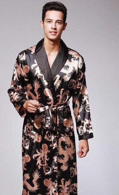 Mens Robe Silk Satin Pajamas Sleepwear Robes Bathrobe Nightgown peignoir sexy pour hommes dragon embroidered kimono erkek