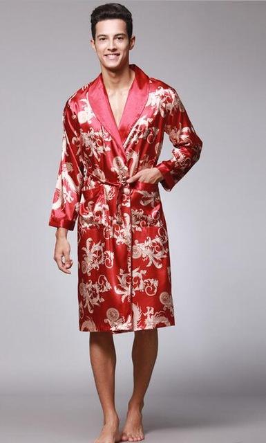 Mens Robe Silk Satin Pajamas Sleepwear Robes Bathrobe Nightgown peignoir sexy pour hommes dragon embroidered kimono erkek