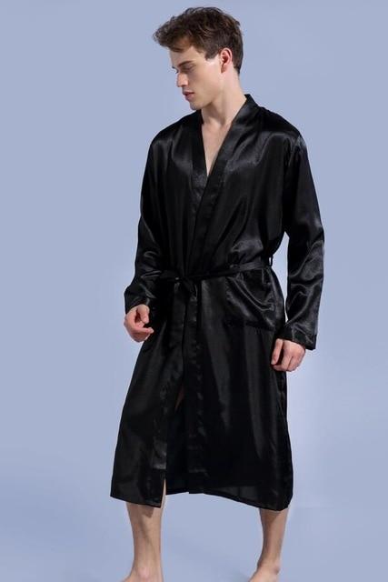Black Long Sleeve Chinese Men Rayon Robes Gown New Male Kimono Bathrobe Sleepwear Nightwear Pajamas S M L XL XXL