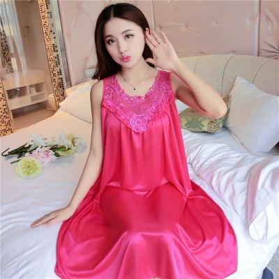 Plus Size 4XL Women's Sexy Silk Nightgowns Ladies Lace Long Sleepwear 2018 Summer Girls Sleeveless Loose Sleepdress Sleepshirts