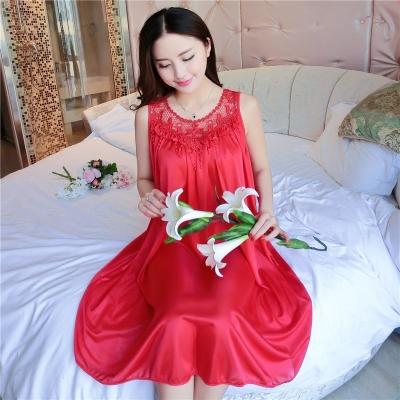 Plus Size 4XL Women's Sexy Silk Nightgowns Ladies Lace Long Sleepwear 2018 Summer Girls Sleeveless Loose Sleepdress Sleepshirts