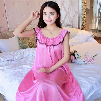 Plus Size 4XL Women's Sexy Silk Nightgowns Ladies Lace Long Sleepwear 2018 Summer Girls Sleeveless Loose Sleepdress Sleepshirts