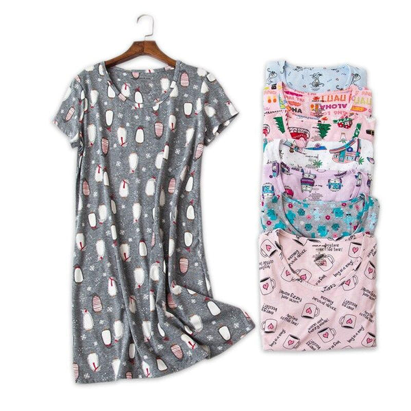 Cute cartoon sexy women nightdress summer short sleeve 100% cotton sleepwear pyjamas women nightgowns Plus size 90kg