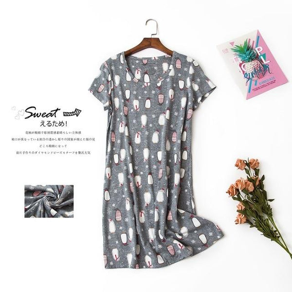 Cute cartoon sexy women nightdress summer short sleeve 100% cotton sleepwear pyjamas women nightgowns Plus size 90kg