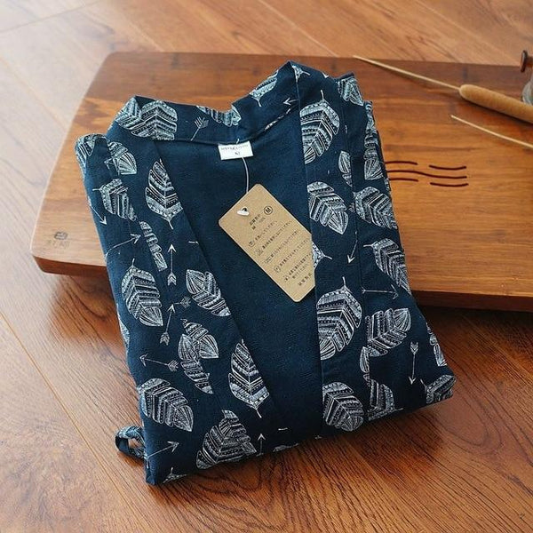 Summer Men's Robe 100% Cotton Gauze Leaf Loose Comfortable Leaves Kimono Robes home clothing nightly Bathrobes