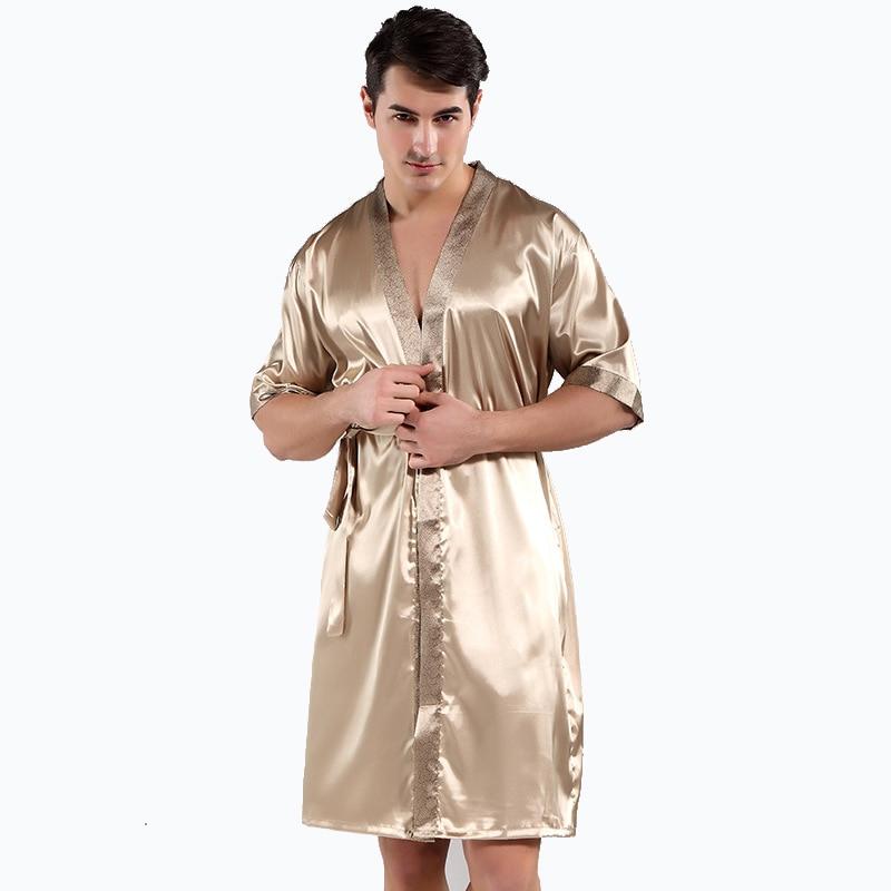 2018 New Spring Luxury Bathrobe Mens Print Free Size Silk Satin Pajamas Kimono Summer Male Nightgown Chinese Silk Robe