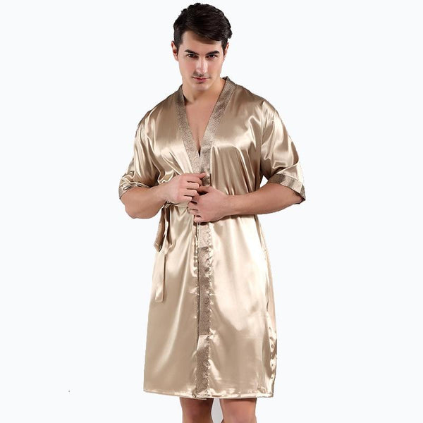 2018 New Spring Luxury Bathrobe Mens Print Free Size Silk Satin Pajamas Kimono Summer Male Nightgown Chinese Silk Robe