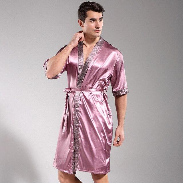 2018 New Spring Luxury Bathrobe Mens Print Free Size Silk Satin Pajamas Kimono Summer Male Nightgown Chinese Silk Robe
