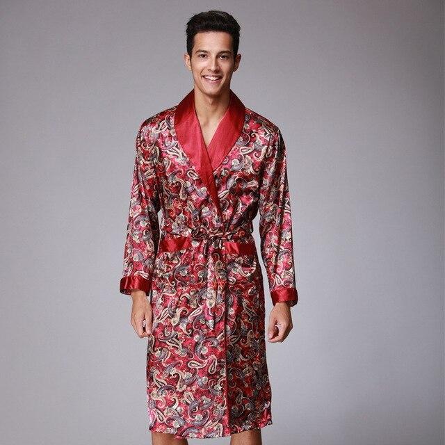Tony&Candice Men's Silk Satin Bathrobe Robe Long Solid Silk Pajamas Men Silk Nightgown Sleepwear kimono homme Dressing Gown