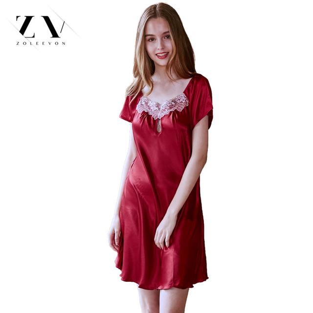 Sexy nightgowns sleepshirts Women Lingerie Silk Sleepwear Sexy Lingerie Nightdress for women Scoop neckline sleepshirts female