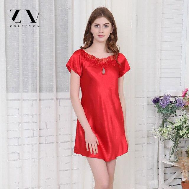 Sexy nightgowns sleepshirts Women Lingerie Silk Sleepwear Sexy Lingerie Nightdress for women Scoop neckline sleepshirts female