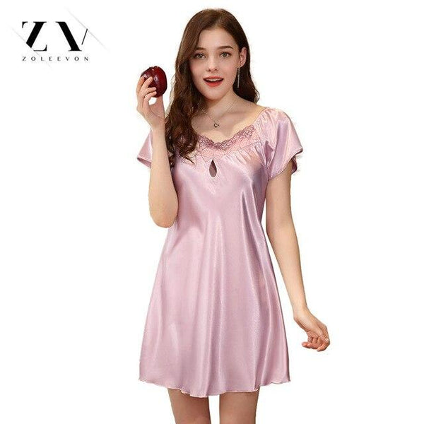 Sexy nightgowns sleepshirts Women Lingerie Silk Sleepwear Sexy Lingerie Nightdress for women Scoop neckline sleepshirts female