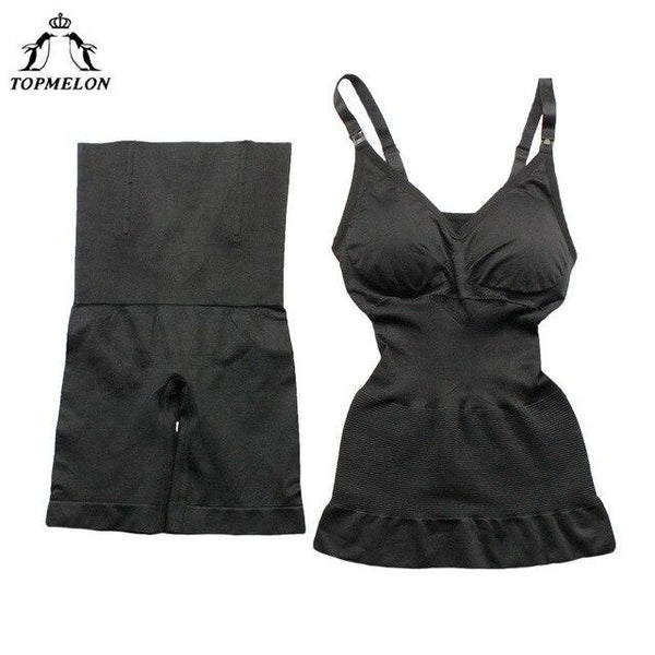 TOPMELON Women Steel Boned Corset Dress 2 Pcs Simming Corrective Bodysuit Overbust Full Body Shaper Set Waist Cincher Shapewear