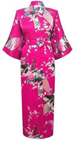 Brand New Long Robe Satin Rayon Bathrobe Nightgown For Women Kimono Sleepwear Flower Plus Size S-XXXL S02D