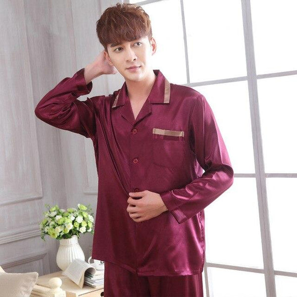 faux silk men sleepwear mens pajamas Men's Sleep & Lounge male Pajama Sets satin men pyjamas men nightgown chinese silk pajamas