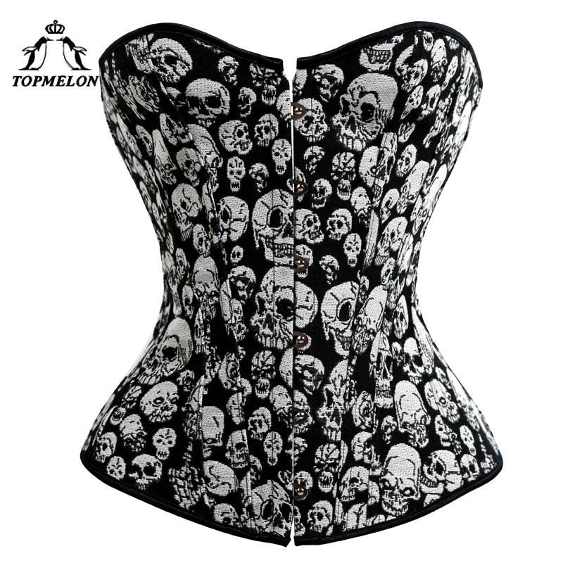 TOPMELON Corset Punk Bustier Gothic Corsets and Bustiers Corselet Women Shapers Boned Skull Pattern Party Shows Club Corset Tops