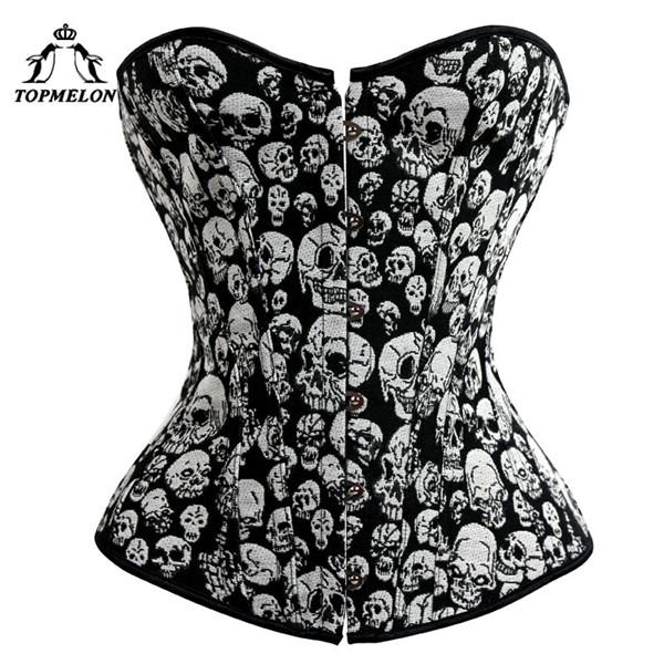 TOPMELON Corset Punk Bustier Gothic Corsets and Bustiers Corselet Women Shapers Boned Skull Pattern Party Shows Club Corset Tops