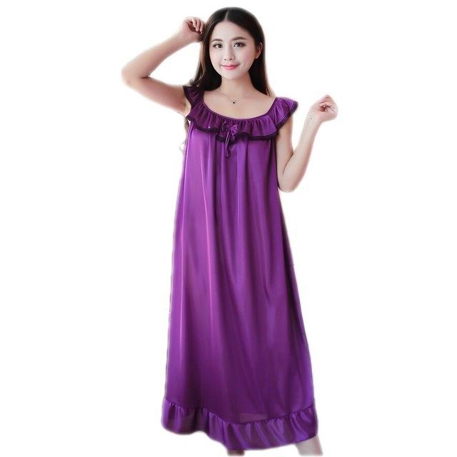 Women Nightgowns Silk Satin long Night Dress Sexy Spaghetti Strap V-Neck Lace Home Dress Night Shirt Sleepwear Nightwear