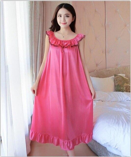 Women Nightgowns Silk Satin long Night Dress Sexy Spaghetti Strap V-Neck Lace Home Dress Night Shirt Sleepwear Nightwear