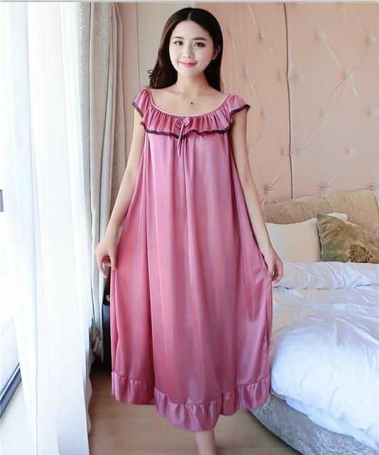 Women Nightgowns Silk Satin long Night Dress Sexy Spaghetti Strap V-Neck Lace Home Dress Night Shirt Sleepwear Nightwear
