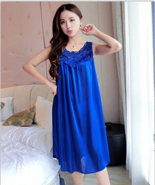 Women Nightgowns Silk Satin long Night Dress Sexy Spaghetti Strap V-Neck Lace Home Dress Night Shirt Sleepwear Nightwear