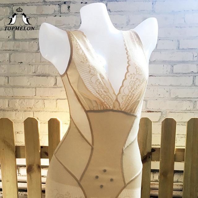 TOPMELON Bodysuit Belly Slimming Underwear Women Shapewear Sexy Lingerie Body Shaper Butt Lifter Push Up Lace Floral Shapers