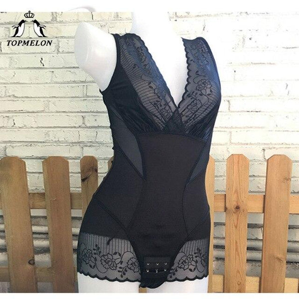 TOPMELON Bodysuit Belly Slimming Underwear Women Shapewear Sexy Lingerie Body Shaper Butt Lifter Push Up Lace Floral Shapers