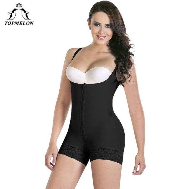 TOPMELON Women Sexy Lace Body Shaper Plunge U Underwear Slimming Bodysuits Waist Trainer Zipper Shapewear Butt Lifter Seamless
