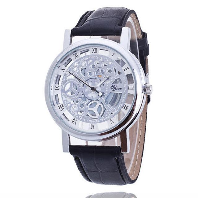 TIke Toker Fashion Skeleton Watch Men Women Engraving Hollow Reloj Hombre Dress Quartz Wristwatch Leather Clock Relojes Mujer