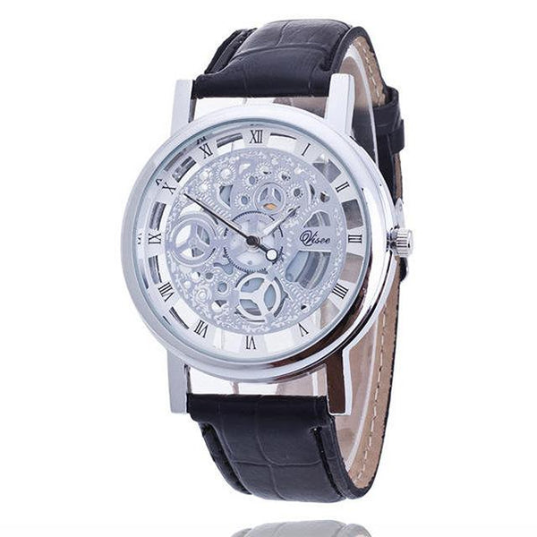 TIke Toker Fashion Skeleton Watch Men Women Engraving Hollow Reloj Hombre Dress Quartz Wristwatch Leather Clock Relojes Mujer