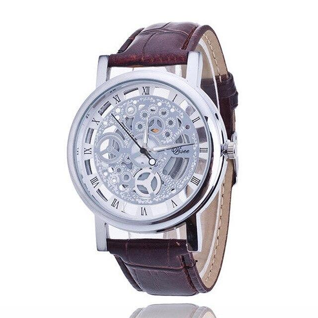 TIke Toker Fashion Skeleton Watch Men Women Engraving Hollow Reloj Hombre Dress Quartz Wristwatch Leather Clock Relojes Mujer