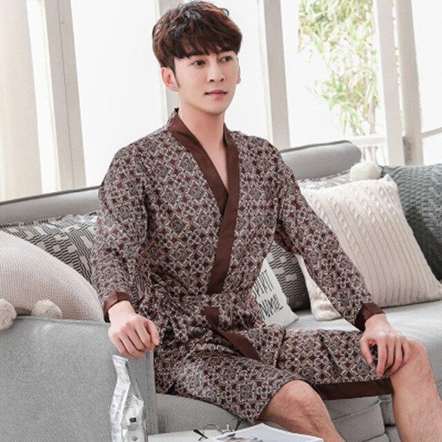 Faux Silk Robes Men Nightgown Dressing Gown Kimono Pijama Men Satin Robe Bath Sleepwear Long Mens Cardigans Badjas Mannen S506