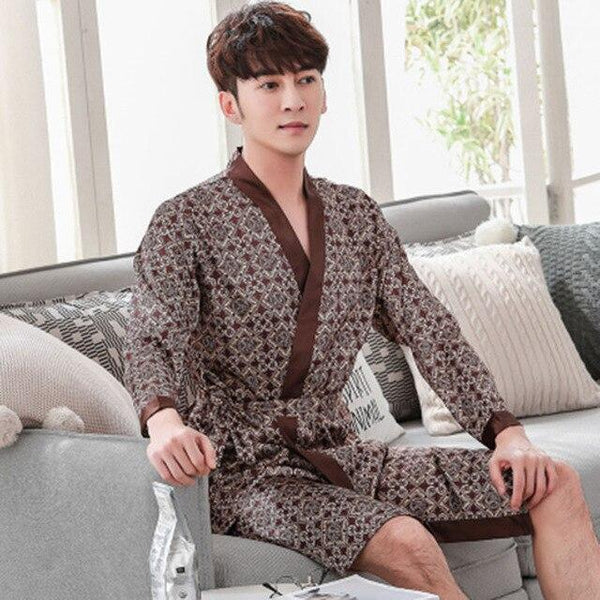 Faux Silk Robes Men Nightgown Dressing Gown Kimono Pijama Men Satin Robe Bath Sleepwear Long Mens Cardigans Badjas Mannen S506