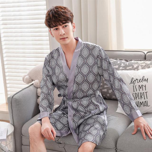 Faux Silk Robes Men Nightgown Dressing Gown Kimono Pijama Men Satin Robe Bath Sleepwear Long Mens Cardigans Badjas Mannen S506