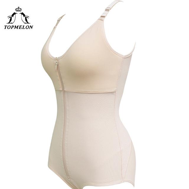 TOPMELON S-6XL lingerie Women Body Shaper Plus Size Front Zipper Tummy Trimmer Bodyshaper Black Beige Slimming Underwear