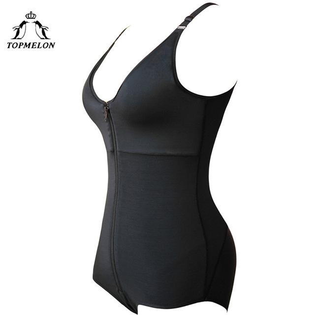 TOPMELON S-6XL lingerie Women Body Shaper Plus Size Front Zipper Tummy Trimmer Bodyshaper Black Beige Slimming Underwear