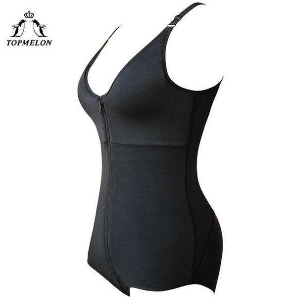 TOPMELON S-6XL lingerie Women Body Shaper Plus Size Front Zipper Tummy Trimmer Bodyshaper Black Beige Slimming Underwear