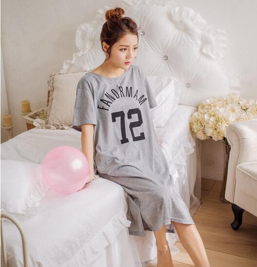 Plus size women nightgowns letter print cotton nightdress summer long dress short sleeve ladies sleepwear sleepshirt M-3XL