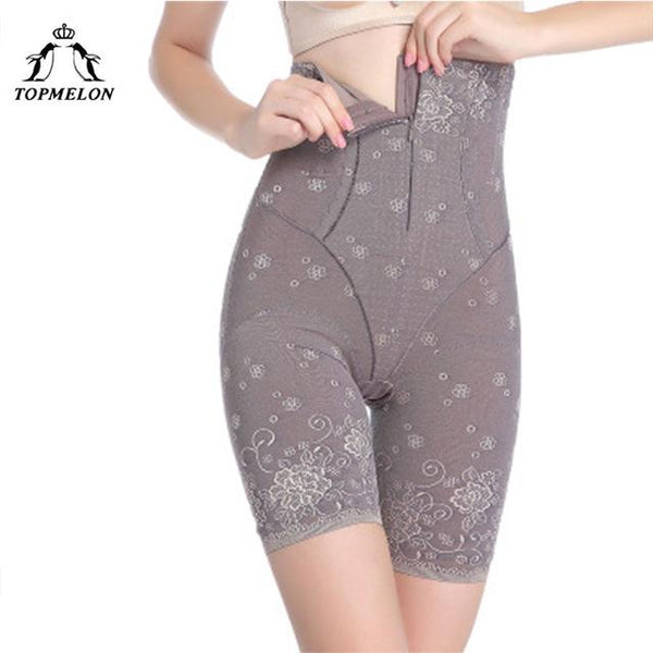 TOPMELON Control Pants Underwear Women Body Shaper Butt Lifter Waist Trainer High Waist Lace Floral Zipper Panties Thigh Slimmer