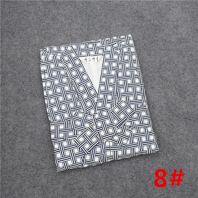 Traditional Japanese Male Cool Kimono Bathrobes Men's Cotton Robe Yukata Men Bath Robe Kimono Sleepwear with Belt 72104