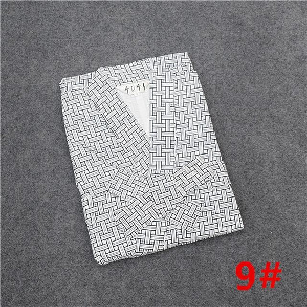 Traditional Japanese Male Cool Kimono Bathrobes Men's Cotton Robe Yukata Men Bath Robe Kimono Sleepwear with Belt 72104