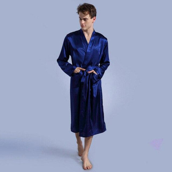 2017 Men's Satin Solid Robes Bathrobe Long Sleeve Nightgown Loose Plus Size Sleepwear Dressing Gown For Male