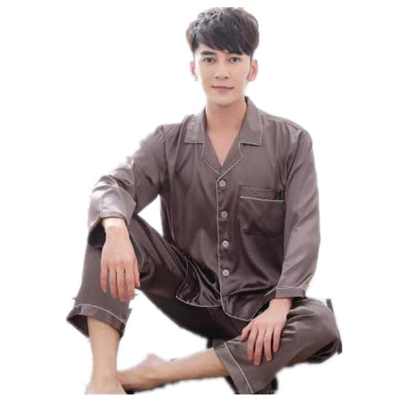 Men's Stain Silk Pajama Set Pajamas Men Sleepwear Modern Style Silk Nightgown Men Satin Soft Cozy For Sleeping