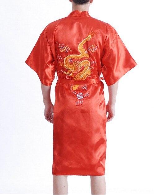 New Year Fashion Blue Male Satin Polyester Night Gown Chinese Embroidery Robe Dragon Kimono Gown Size S M L XL XXL XXXL MR037